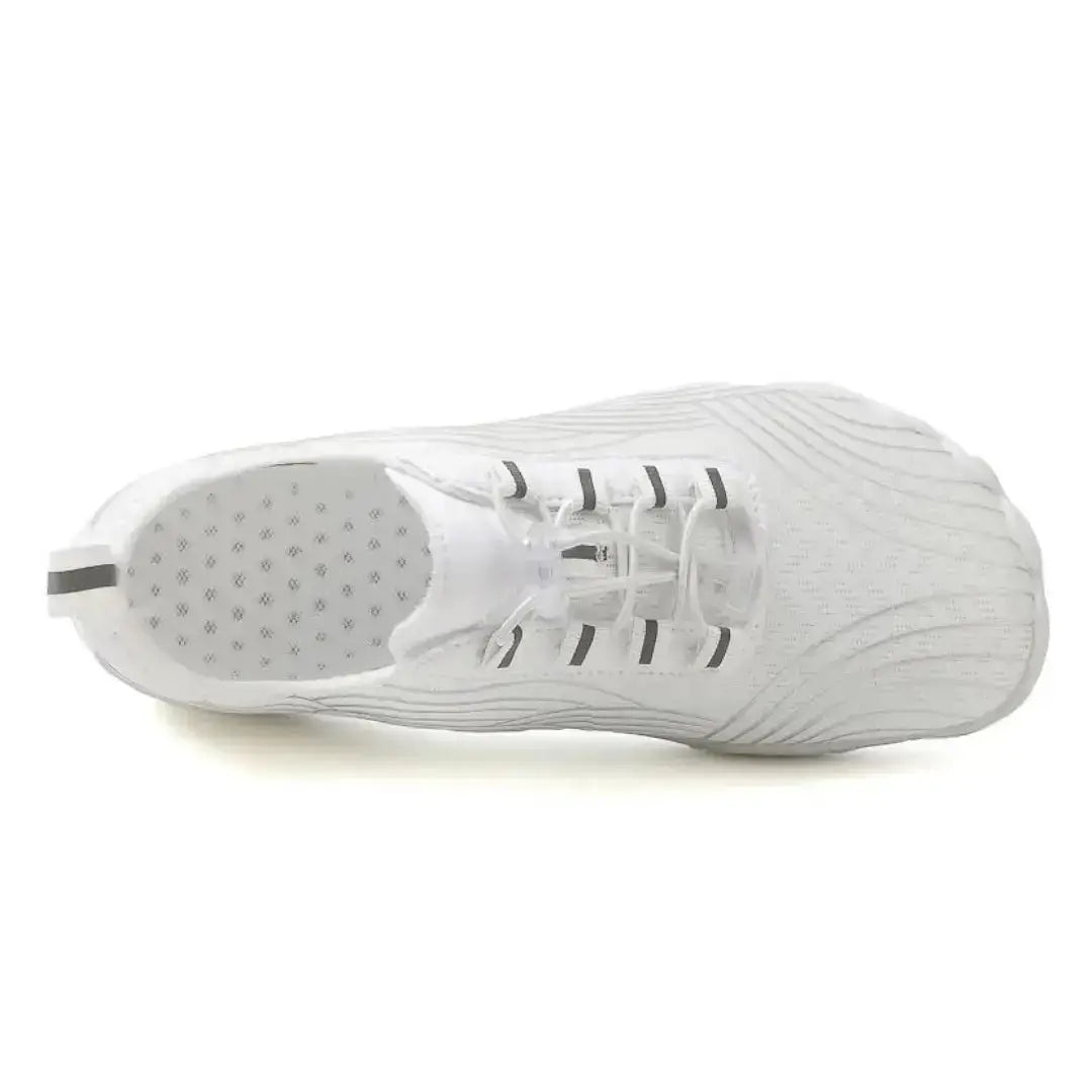 White Clouders barefoot shoes front view with foot-shaped fit