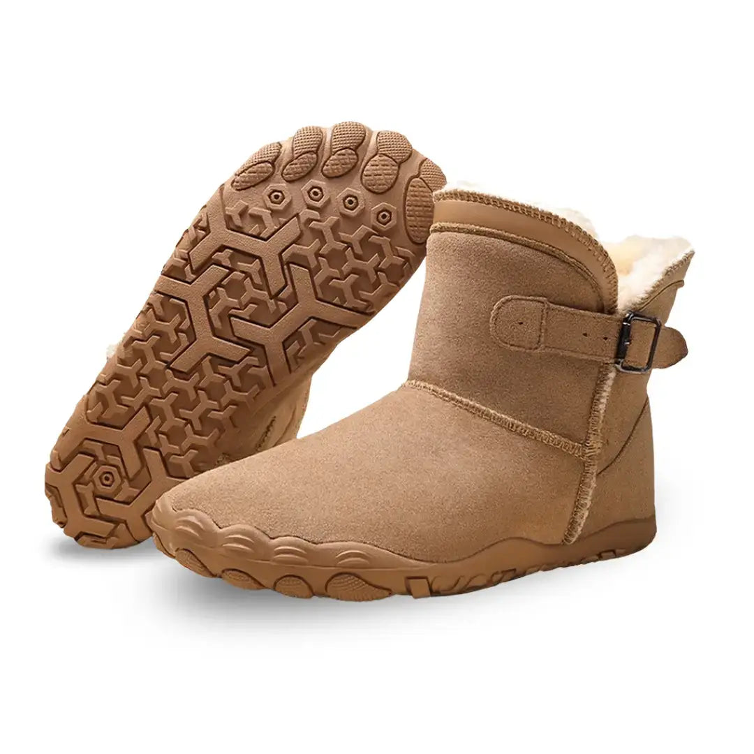 Brown Huggers barefoot boots outsole showing flexible sole pattern