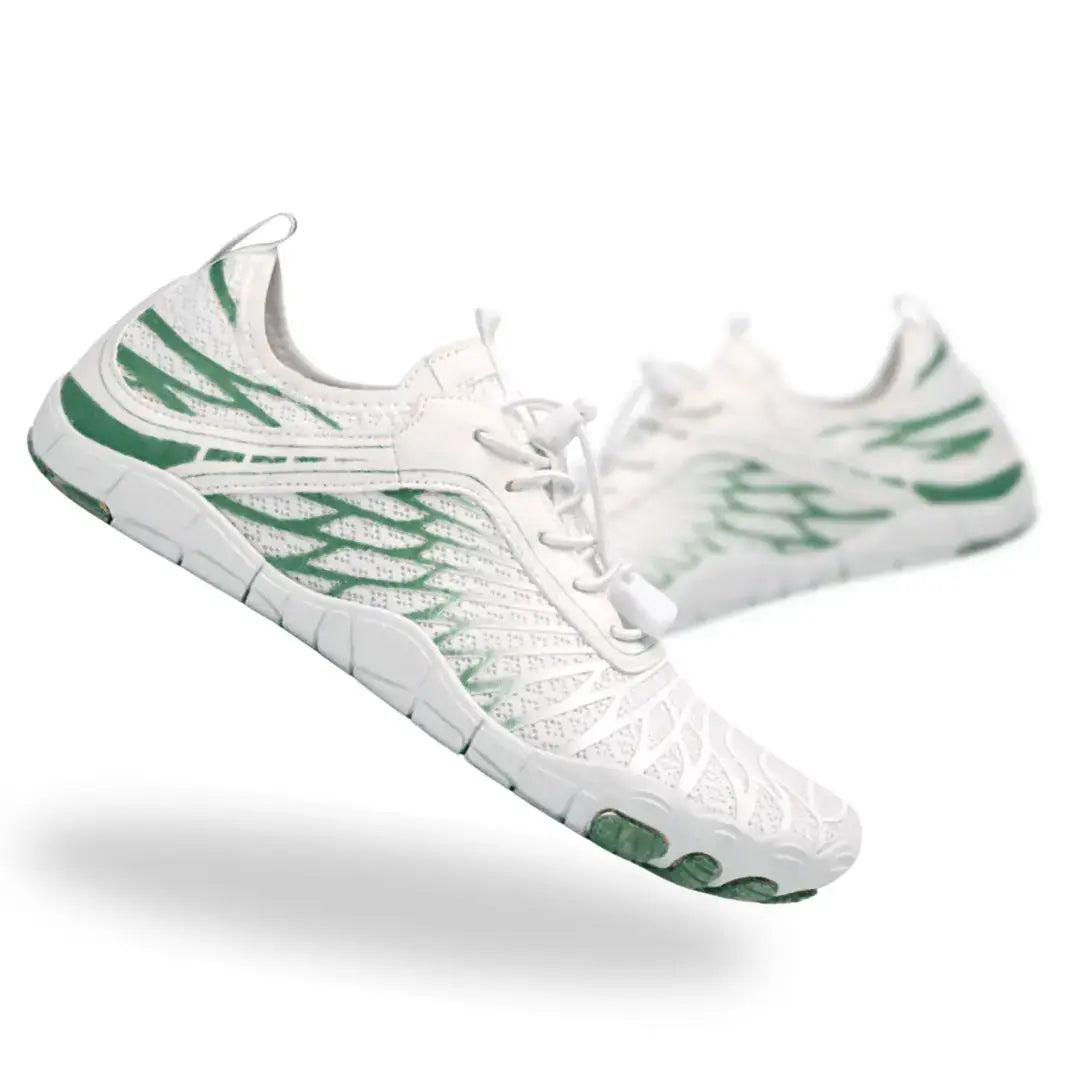 Gray Clouders barefoot shoes top view highlighting toe box space