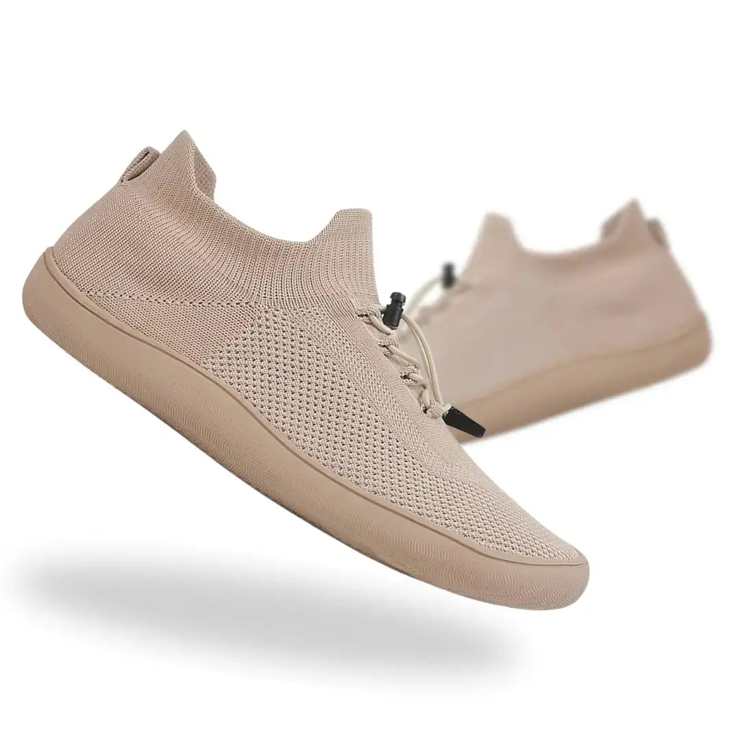 Beige Roamers barefoot sneakers with wide toe box and zero drop sole