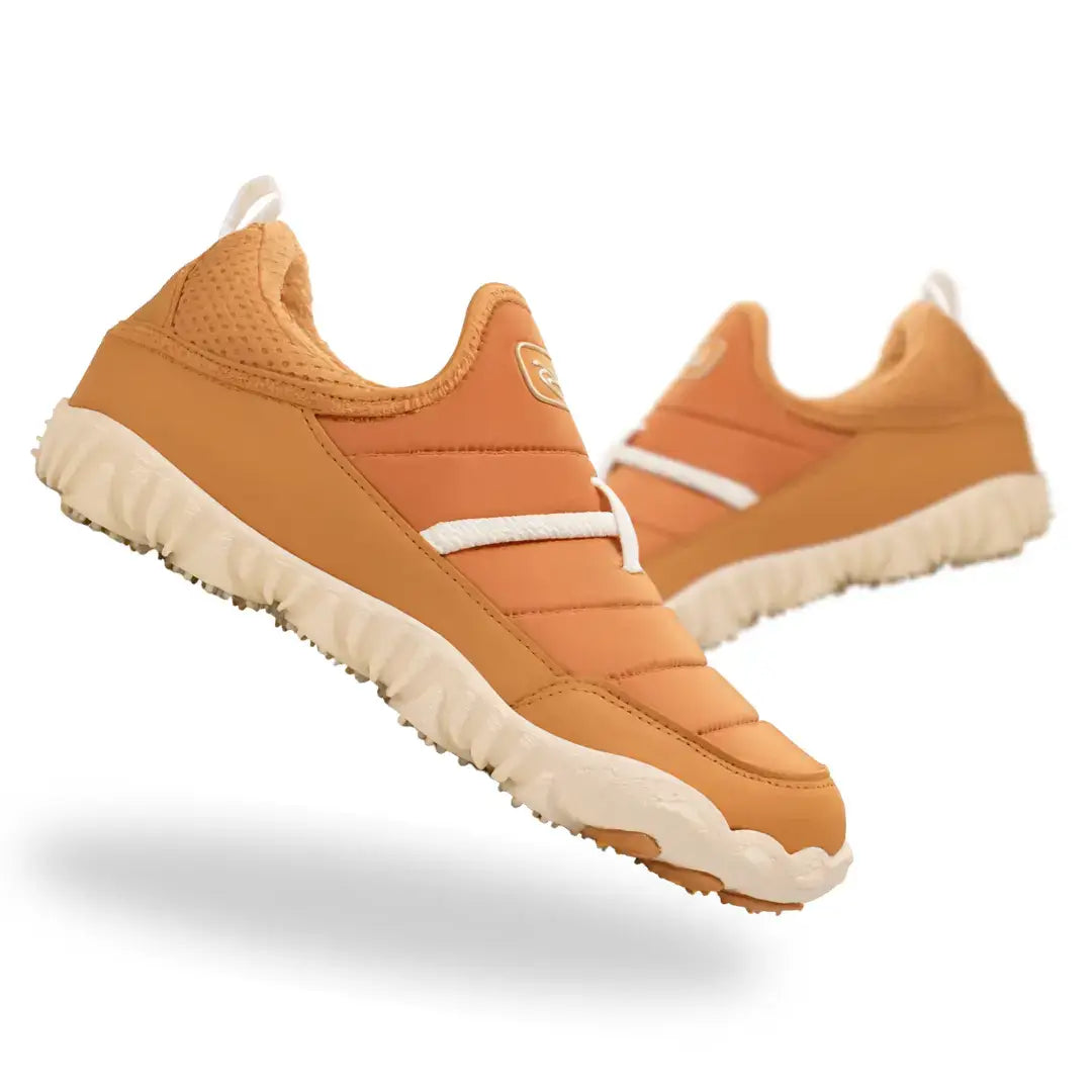 Sledders caramel barefoot snow shoes with wide toe box and non-slip sole