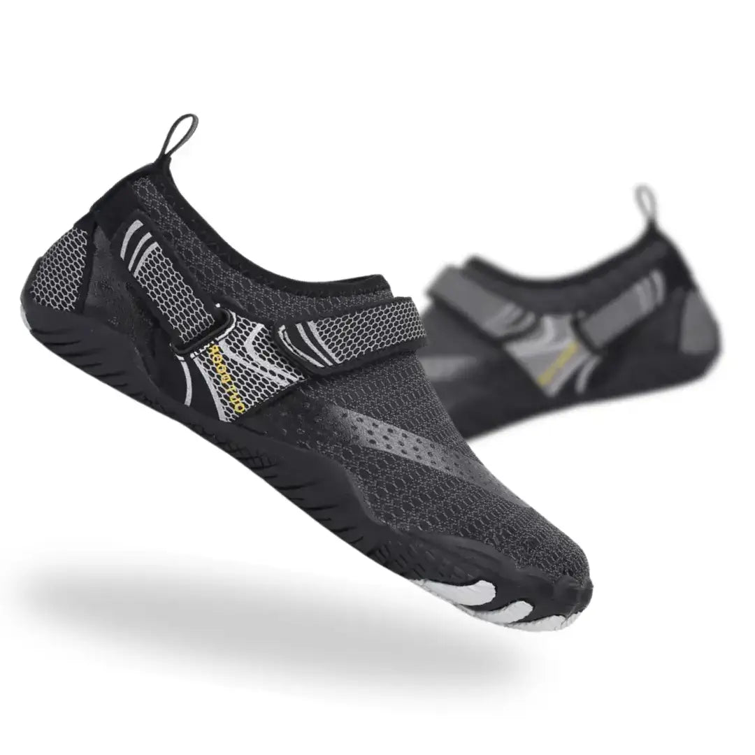 Black Strappers barefoot running shoes with wide toe box design